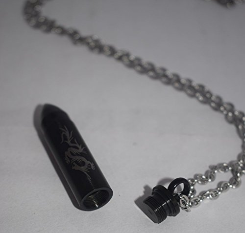 Stainless Steel Dragon Bullet Cremation Keepsake Memorial Ash Urn Necklace - Free 22 Inch Chain (Black)2