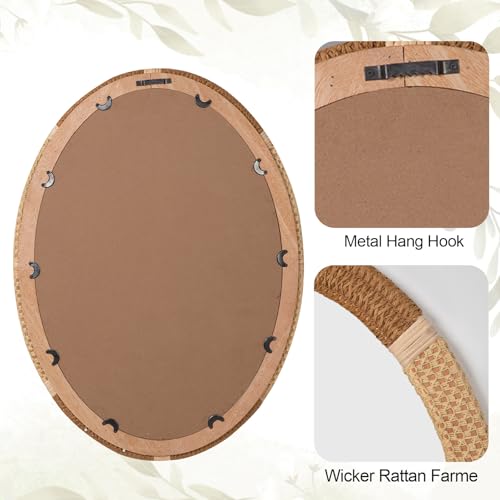 ULIKE Oval Rattan Wall Mirror, 22x30 Inch Rustic Farmhouse Wall Decor with Wicker Frame, Boho Mirror for Nursery Bathroom Bedroom Living Room Entryway - Image 8