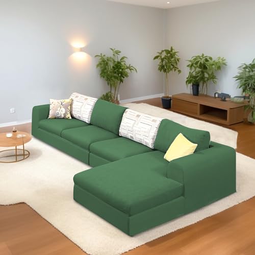 Image of Koza RHS 6 Seater L Shape Sofa Set for Living Room (Green Fabric) Premium Fabric Sofa