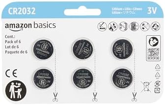 Amazon Basics CR2032 Lithium-Knopfzellenbatterie, kompatibel mit AirTag, 3 Volt, langlebige Leistung, quecksilberfrei, 6er-Pack