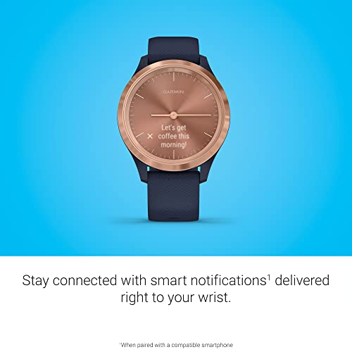 Garmin Vivomove 3S, Smaller-Sized Hybrid Smartwatch With Real Watch Hands And Hidden Touchscreen Display, Rose Gold With Navy Blue Case And Band (Renewed) #TOP4