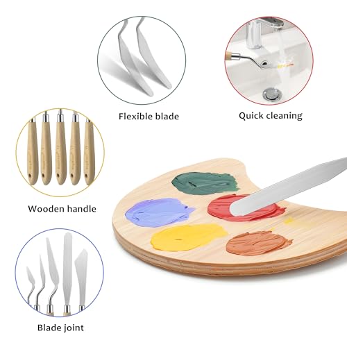 AebDerp 9 Pcs Paint Palette Knives for Painting, Stainless Steel Color Mixing Scraper Knife Set, Drawing Spatula Pallet Knife with Wooden Handle for Oil, Canvas, Acrylic Painting, Texture Art Supplies