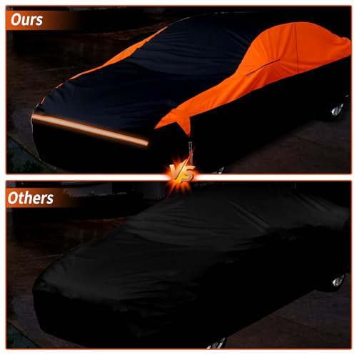 Image of 6 Layers SUV Car Cover Waterproof All Weather Outdoor Full Car Cover UV Protection with Reflective Straps Elastic Bands Zipper Fit for SUV Length 185 to 194inch, Black