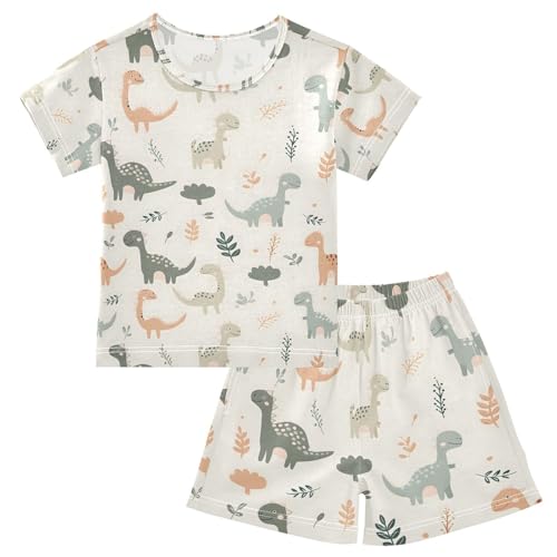 ALAZA Cute Dinosaur Pajamas Set Short Sleeve Cotton Sleepwear Summer Pjs 2 Piece 5-14Y