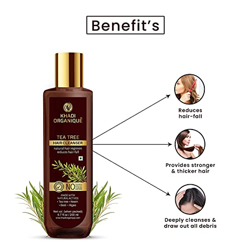 Image of Khadi Organique Tea Tree Shampoo | Herbal Anti-Dandruff Hair Cleanser | Removes Dandruff from the Source | Promotes Strong, Smooth & Healthy Hair | For Men & Women | 200 ml (Pack of 1)