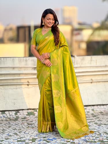 Image of SGF11 Women's Kanjivaram Pure Soft Silk Saree With Unstitched Blouse Piece