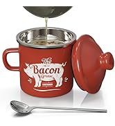 PGYARD Mini Bacon Grease Container With Strainer - 15OZ Enamel Grease Saver, Farmhouse Bacon Grea...