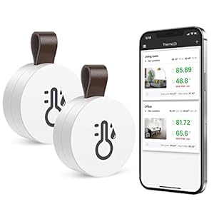 ORIA Bluetooth Thermometer Hygrometer, 2pcs Mini Vochtigheids Temperatuursensor met Gegevensexport en Waarschuwingen, voor iOS Android, Slimme Realtime Records voor Huis, Wijnsigaar, Woonkamer