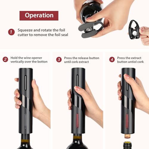 ZOYIDOUX Abridor de vino eléctrico recargable 7 en 1 Juego de regalo, Sacacorchos eléctrico con base, cortador, tapón de vacío de silicona, tapones de champán,vertedor, línea USB - imagen 4