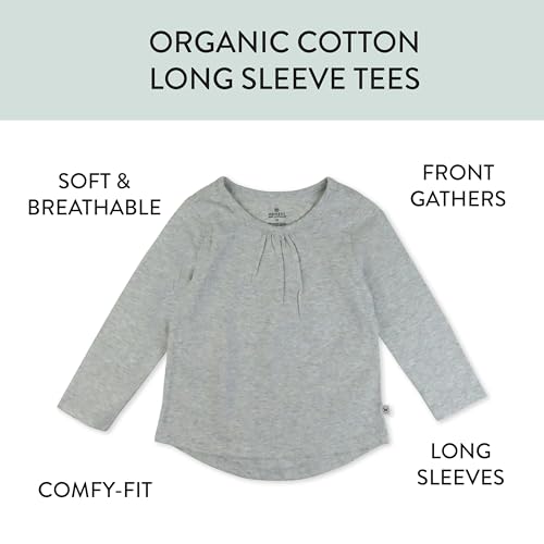 HonestBaby 5-Pack Long Sleeve T-Shirt Set with Front Gathering 100% Organic Cotton for Toddlers, Infant Baby Girls2