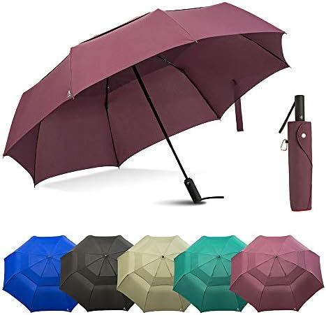 Portobello Large Travel Umbrella Folds Into Portable Travel Size - 54 Inch Double Vented Canopy Big Enough To Fit In 2 Adults - Auto Open Close (Purple)