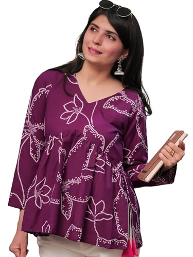 Image of Youthnic Women's Poly Rayon Printed Alia Cut Peplum Top | Top for Office | Women's Tunics | Short Kurti Women| Regular Fit