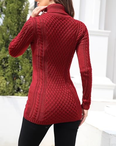 Image of v28 Women's Cotton Turtle Cowl Neck Aran Fishermen Fair Isle Cable Knit Sweater