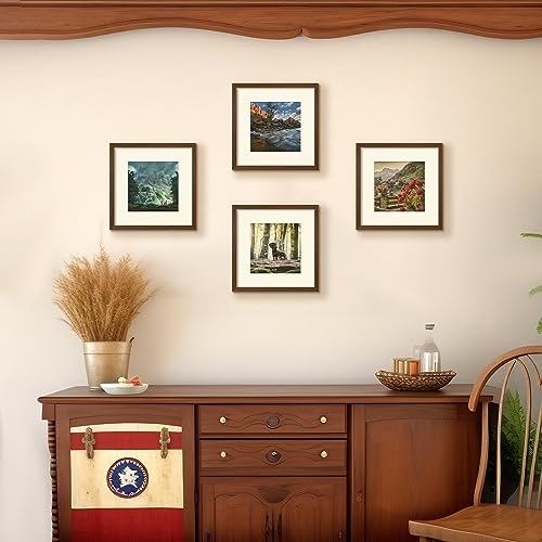 Image of upsimples 12x12 Picture Frame, Display Pictures 8x8 with Mat or 12 x 12 Without, Wall Hanging Square Frames, Brown, 1 Pack