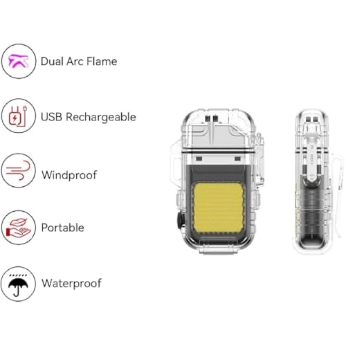Image of Waterproof LED Flashlight Plasma Lighter | USB Rechargeable Keychain Torch | Windproof Flameless Mini Lantern for Outdoor, Camping, Hiking, Survival | Transparent Multi-Utility Pocket Light