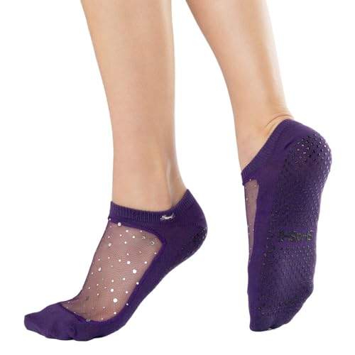 Shashi Purple Glitter Mesh Non Slip Ergonomic Socks Pilates Barre Ballet Yoga Dance ... Sugar Plum Small / 5.5-7.5