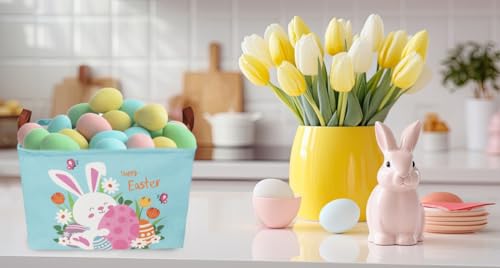 Image of Rectangular Easter Baskets, Easket Basket for Kids.Bunny Easket Basket with Handles.Boys and Girls,Easter Bunny Eggs Decor,Toys,Books,Easter Gifts (Blue Easter)