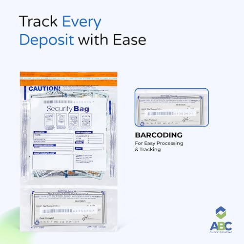 Clear Plastic Deposit Bags | Tamper-Evident Cash Bag | Tear-Off Receipt | Heavy-Duty 9.5\" x 15\" | 100 pcs | ABC Check Printing
