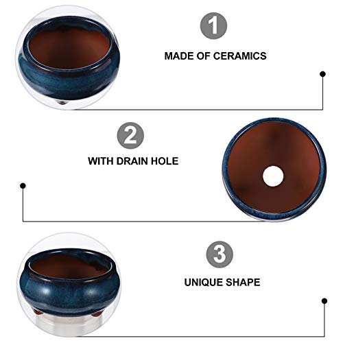 Yardwe Outdoor Planters 2pcs Ceramic Glazed Succulent Planter Chinese Bonsai Plant Pots Bonsai Pots Windowsill Decoration Pots Indoor - Image 3