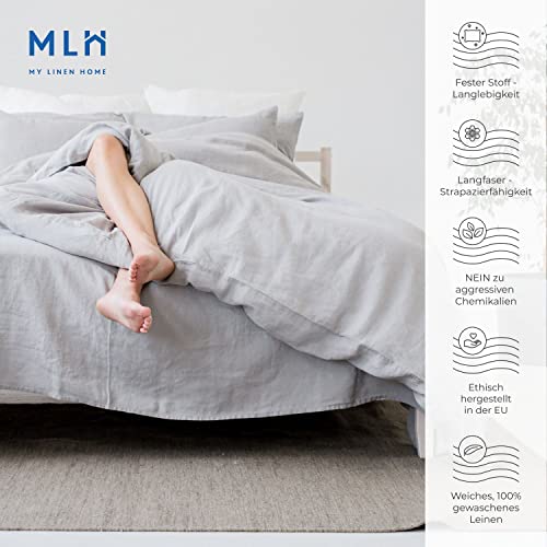 My Linen Home Bettlaken aus 100% Stonewashed Leinen Hellgrau, 200x260cm I Hypoallergen, Temperaturregulierend, Atmungsaktiv I Sanft, weich selbst zur empfindlichsten Haut I Für alle Jahreszeiten