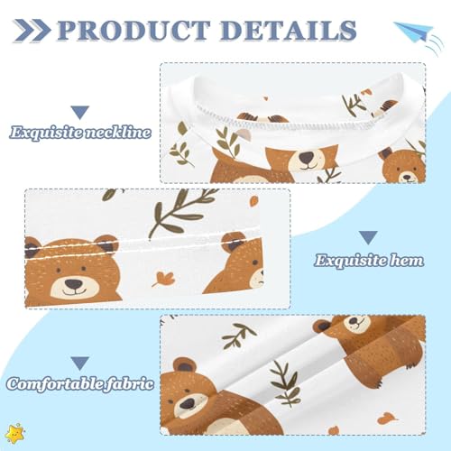 ALAZA Kids Rash Guard Girls Boys Toddler Swim Shirts Short Sleeve Bear Leaf UPF 50+ 3T3