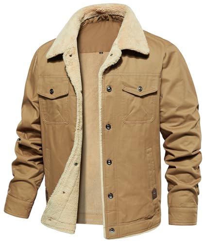NAVEKULL Men's Warm Winter Jacket Thick Cotton Fleece Lined Work Coat Thermal Lapel Sherpa Cargo Trucker Jacket