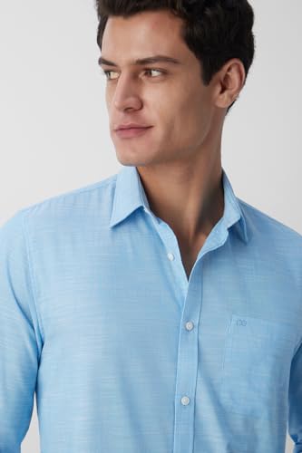 Image of Peter England Men's Slim Fit Full Sleeve 100% Cotton Slub Casual Everyday Shirt