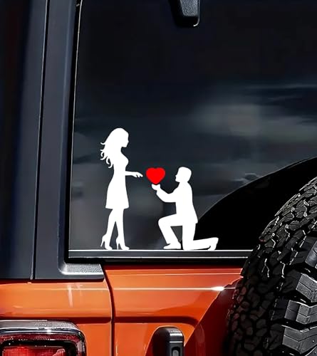 Image of Proposal Love Car Vinyl Sticker - Single Knee Down Romantic Design for Car Door, Body & Rear Windshield - Personality Car Decal 6 inch