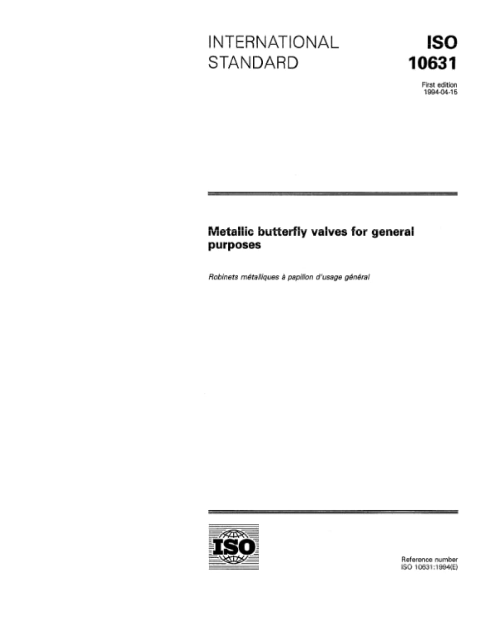 Vanne papillon métallique ISO 10631:1994 pour applications industrielles générales