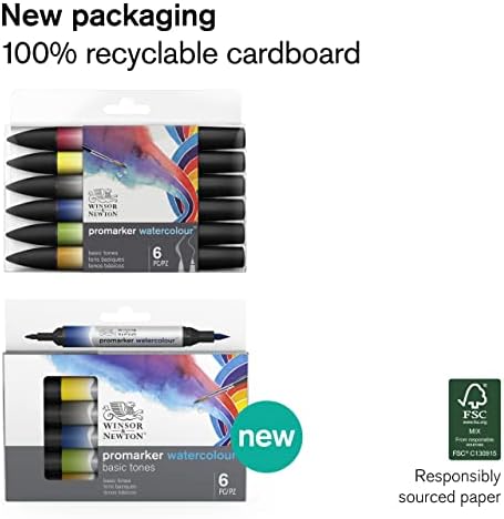 Winsor & Newton,6 - Aquarellmarker im Set,Multicolour 0290168 Watercolour Skyscape Tones Marker Set, Cadet Blue/Cloud Blue/Pale Blossom/Pebble Blue/Storm Cloud/Verdigris