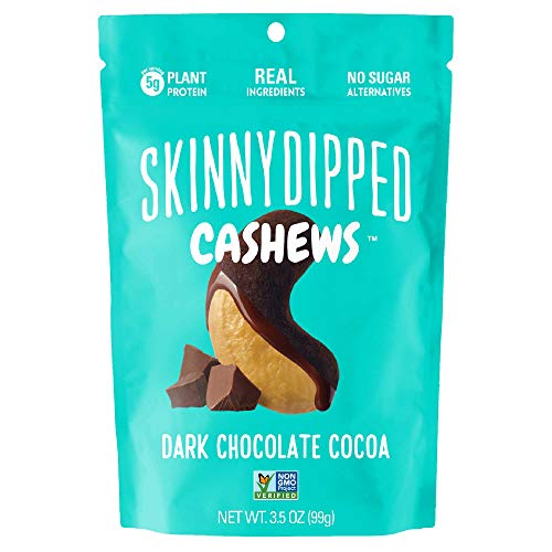 SKINNYDIPPED Dark Chocolate Cocoa Cashews, 3.5 Ounce Resealable Bag, 5 count, Packaging May Vary