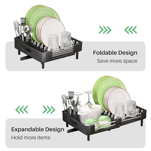 SAYZH Dish Drainer Rack, Expandable Stainless Steel Sink Dish Rack and Draining Board Set, Dish Drying Rack with Utensil Holder and Swivel Drainage Spout for Kitchen Counter, Black - Image 7