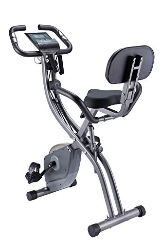 WENHAUS - Bicicleta estática Avanzada con Pantalla LCD, Bicicleta de Spinning, Plegable, Niveles de Resistencia Ajustables, con sensores de Pulso de Mano, Plegable (Gris con Cable)
