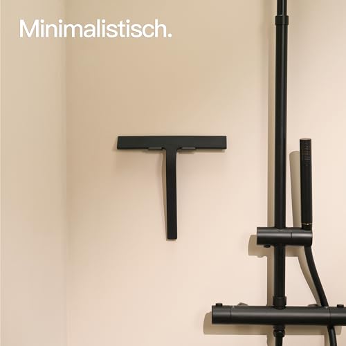Designfabrik Hamburg Duschabzieher | Silikon Abzieher Dusche | Fensterabzieher Halterung ohne Bohren | Modernes Design | 23 cm | Schwarz