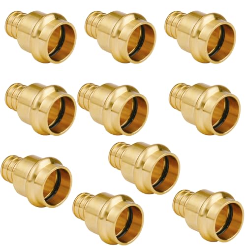 Image of WHK 10 Pack 3 /4 inch Press Pro press x 3 /4 inch PEX Adapter Crimp Fittings Coupling | for Connect from Cooper to Pex B Pipe,Pro press Copper to Pex Adapter 3 /4,Lead-Free Brass