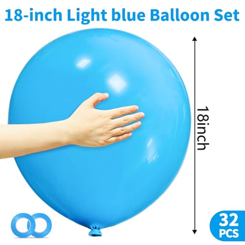 Image of 32Pcs Blue Big Balloons 18 Inch, Round Large Latex Party Balloons for Birthday Wedding Decorations. (light blue)