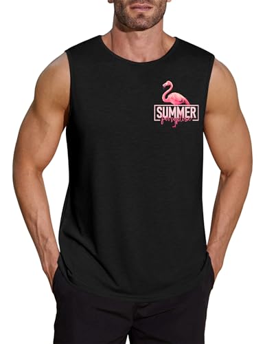 COOFANDY Tank Top Herren Workout Muskelshirt Laufen Fitness Achselshirt Gym Lässig Sleeveless Functionsshirts Training Atmungsaktiv Sommer Leicht Sport Sleeveless Shirt Schwarz Flamingo M 1