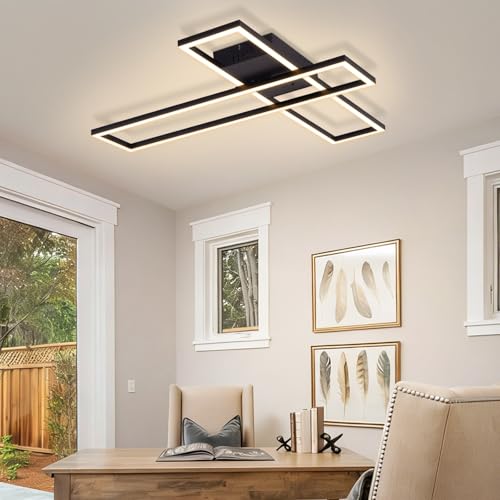 Plafonnier LED salon rectangulaire Homefire noir 42W variable