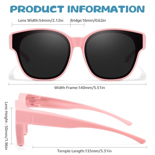 LVIOE Kids Polarized Sunglasses Fit Over Prescription Glasses for Age 6-15 Girls Boys Flexible Shades UV Protection LS8152-03