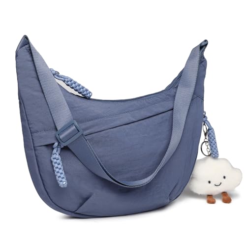 Micmores Bolso Bandolera Mujer - Bolso de Nylon Ligero en Forma de Media Luna con Correa Ajustable, Hobo Elegante para Trabajo, Viajes y Uso Diario (Azul)