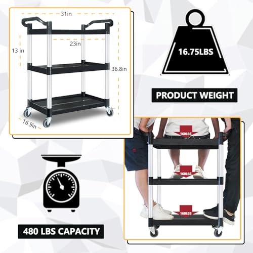 Plastic-Utility-Carts-with-Wheels-Heavy-Duty-510lbs-Capacity-Rolling-Service-Cart-3-Tier-Restaurant-Food-Cart-with-Hammer-for-Office-Warehouse-Garage-2-Lockable-Wheels-Black