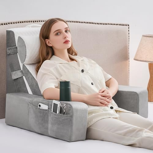 Dorifine Lesekissen für Bett und Sofa Bücherkissen mit Abnehmbarer Nackenrolle & Armlehne Rückenkissen Bett Wandkissen Multifunktions-Keilkissen zum Lesen Arbeiten Bed Wedge Pillow 5PCS