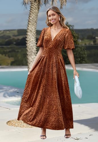 Image of Sissyaki Velvet Maxi Dress Fall Wedding Guest Dress 2026 | Semi Formal to Formal Events, Family Pictures, Holiday Party Dinner Dress