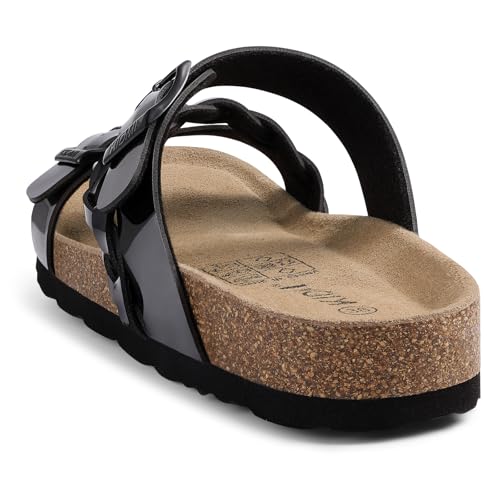 Image of KIDMI Women's Cork Footbed Sandals with Arch Support Comfortable Slip-On Slide Sandals With Adjustable Buckle for Summer