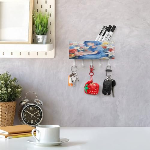 Llavero de pared de niña azul para decorar la entrada y ordenar cartas en casa 8