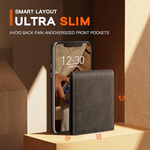 Image of RUNBOX Wallet for Men Slim Leather Bifold RFID Blocking Minimalist Front Pocket Design with Gift Box | Minimalist Front Pocket Design, Holds 8 Cards, RFID Protection, Gifts for Men on Birthdays, Father's Day, and Christmas