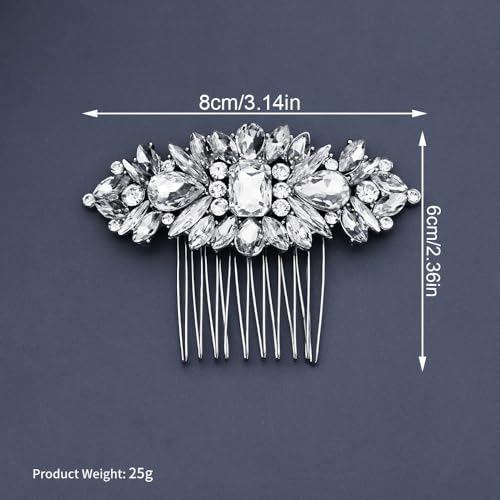 Peineta de boda plateada con cristales de strass miniatura 4