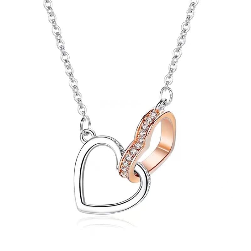 Sterling Silver Heart Necklace for Women, Rose Gold and Silver Jewelry with Natural Rose Quartz, Heart Shaped Pendant, Stylish Crystal Jewelry for Women and Girls2