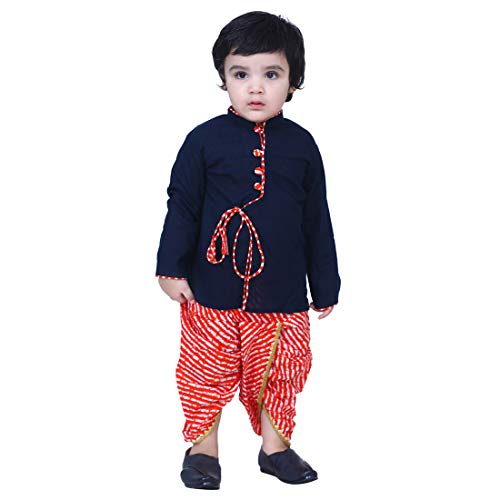 Image of BownBee Ethnic Wear Cotton Kurta Dhoti Traditional Dress Set for Baby Boys, Front Open with Dori Pattern, Full Sleeves, and Round neck, Ideal for All Festivals