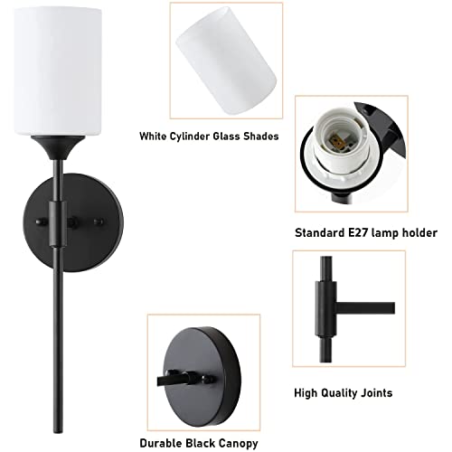 Image of SINOMAN Black Wall Mounted Lamp with Glass Shade Contemporary Accent Light for Indoor Spaces, E27 Bulb Compatible, Ideal for Bedrooms, Hallways, and Living Areas (Pack of 2) (Without Bulb)